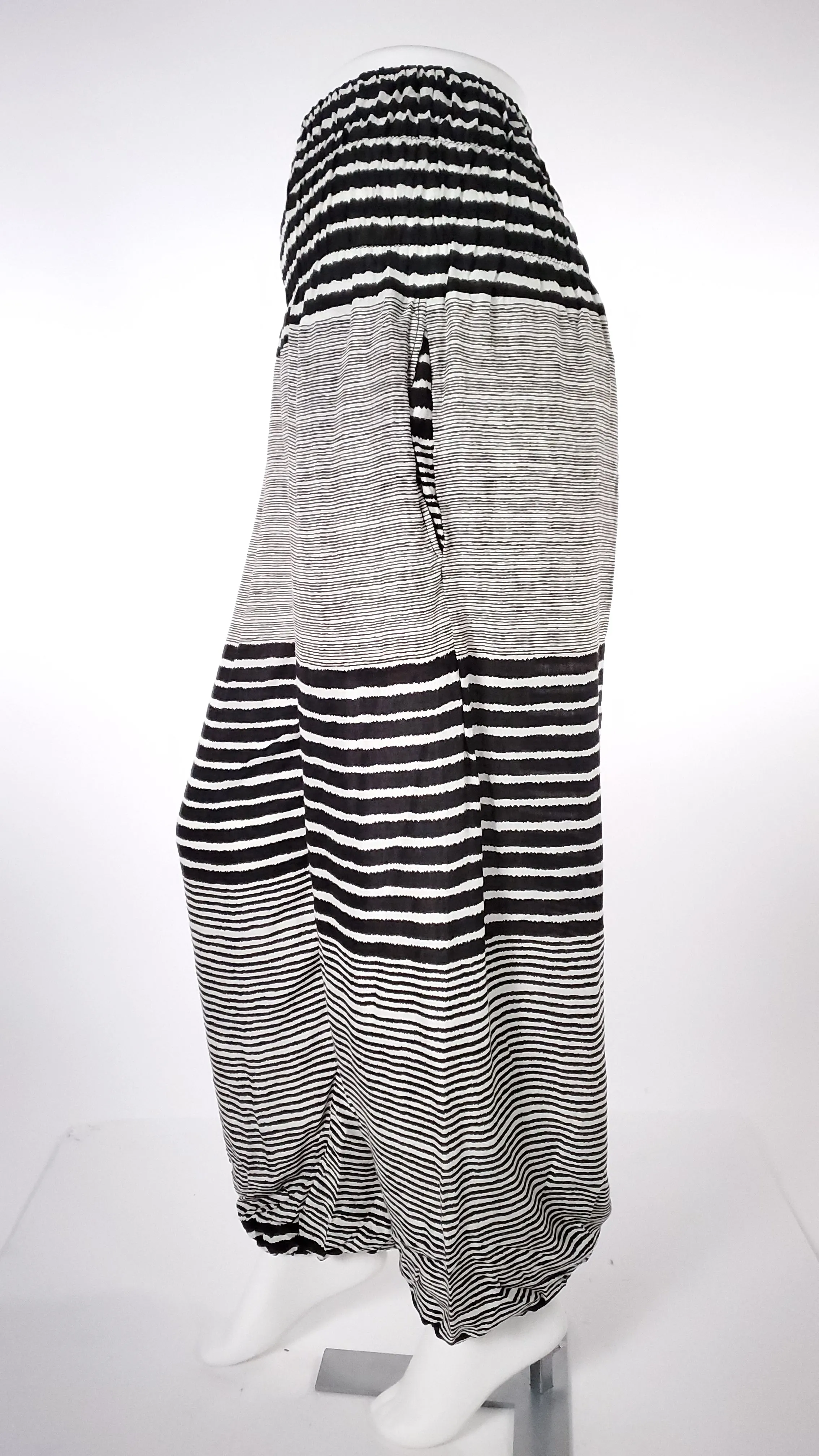 Striped Straight Leg Harem Pants In Black