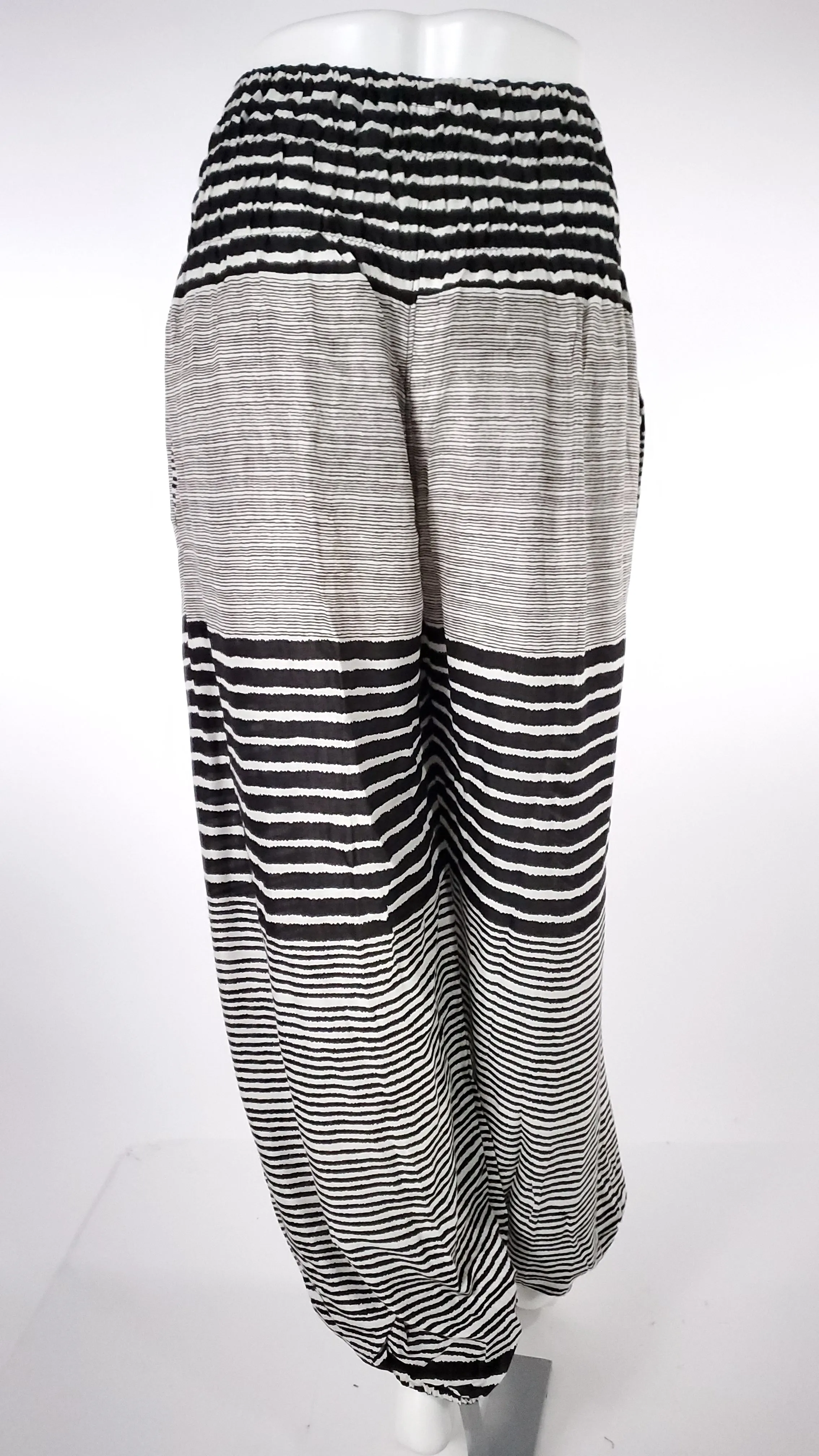 Striped Straight Leg Harem Pants In Black