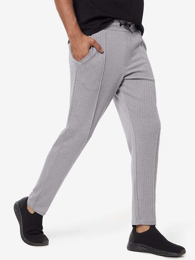 Studiofit Grey Slim-Fit Chevron Print Track Pants