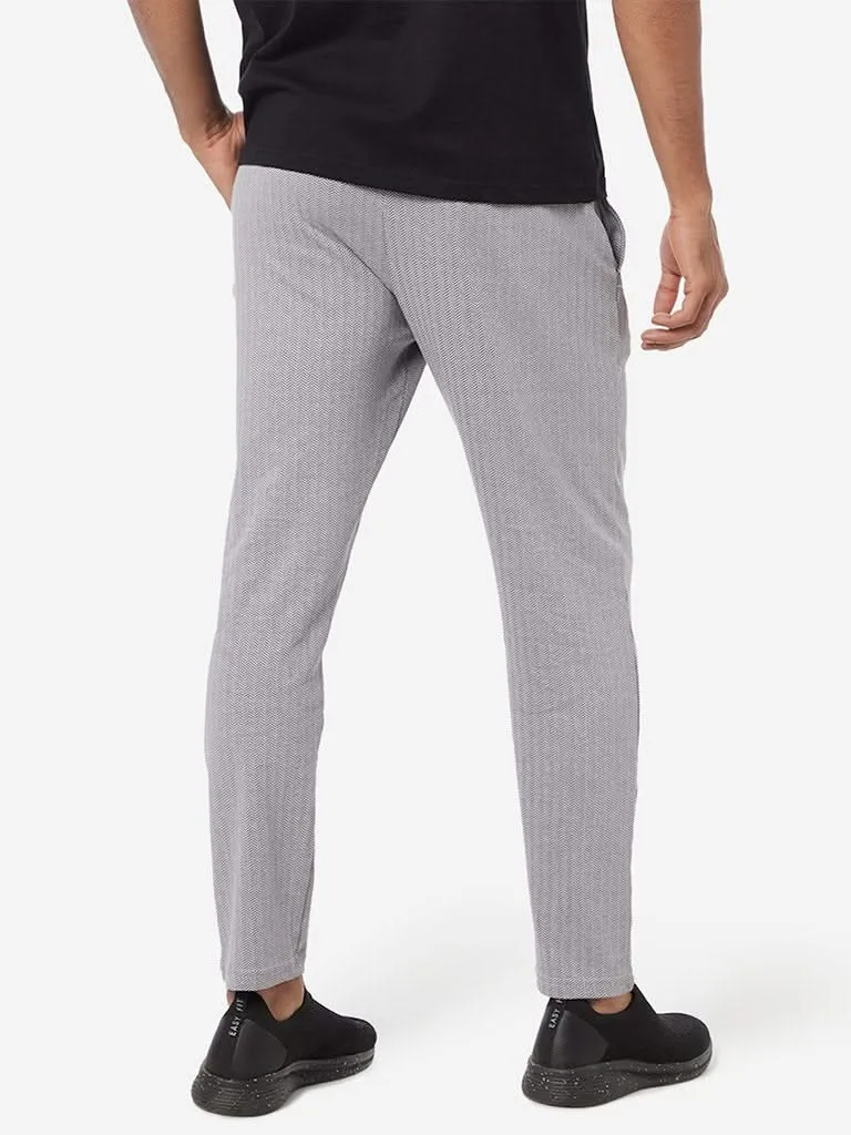 Studiofit Grey Slim-Fit Chevron Print Track Pants