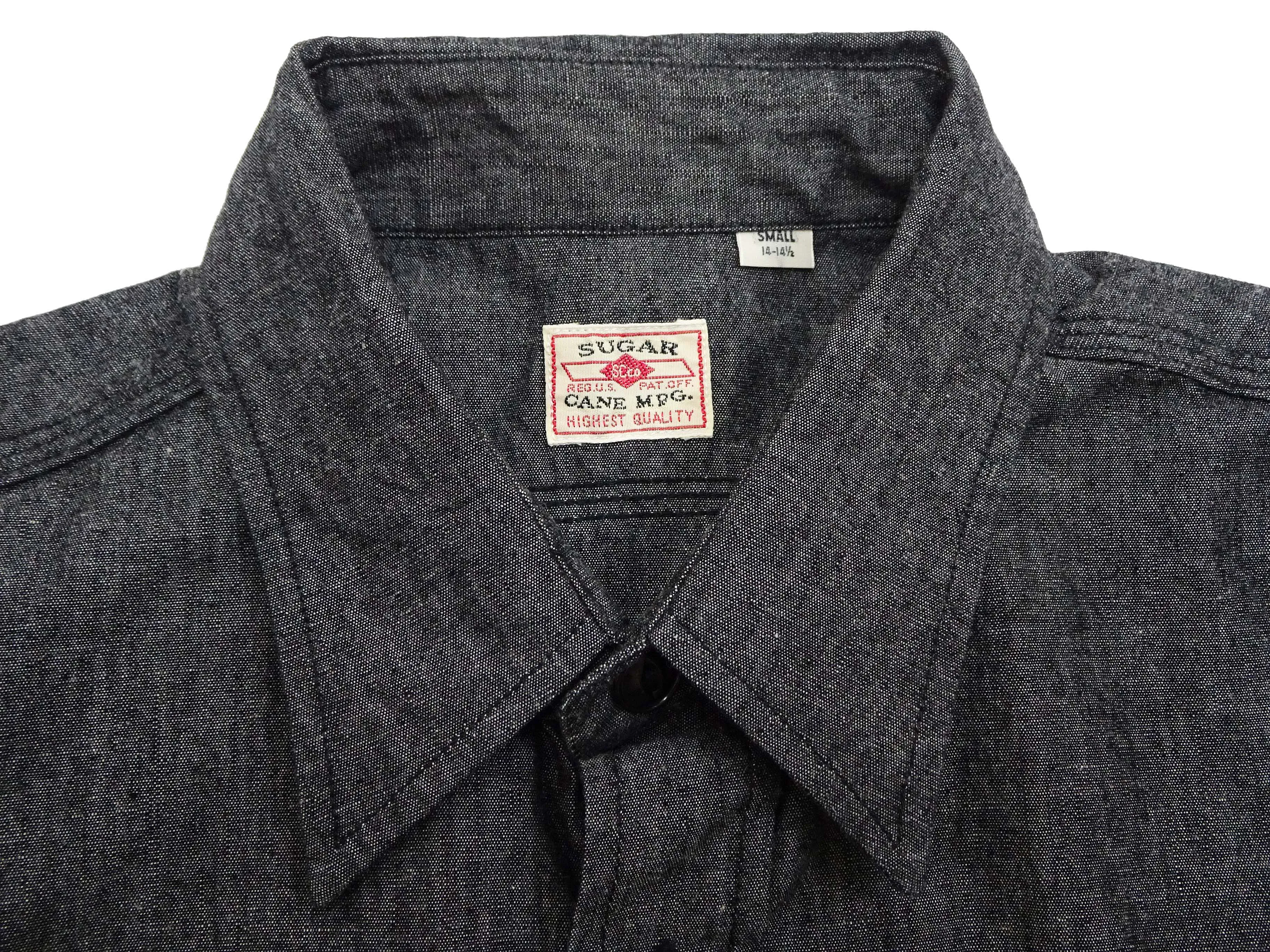 Sugar Cane Black Chambray Shirt Men's Casual Short Sleeve Plain Button Up Work Shirt SC39307 119 Black One Wash