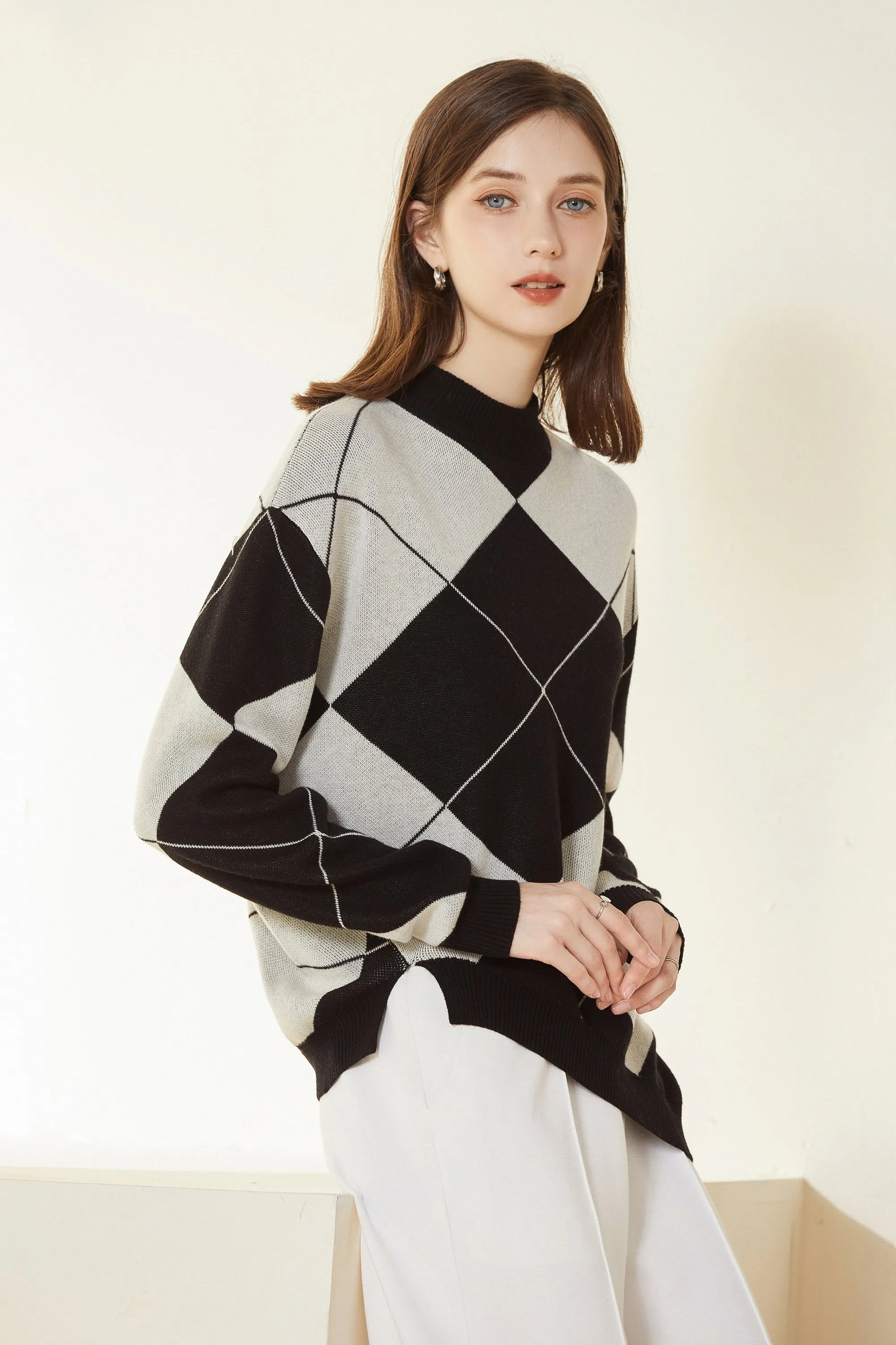 Sylphide | Eloise Argyle Oversized Wool Sweater