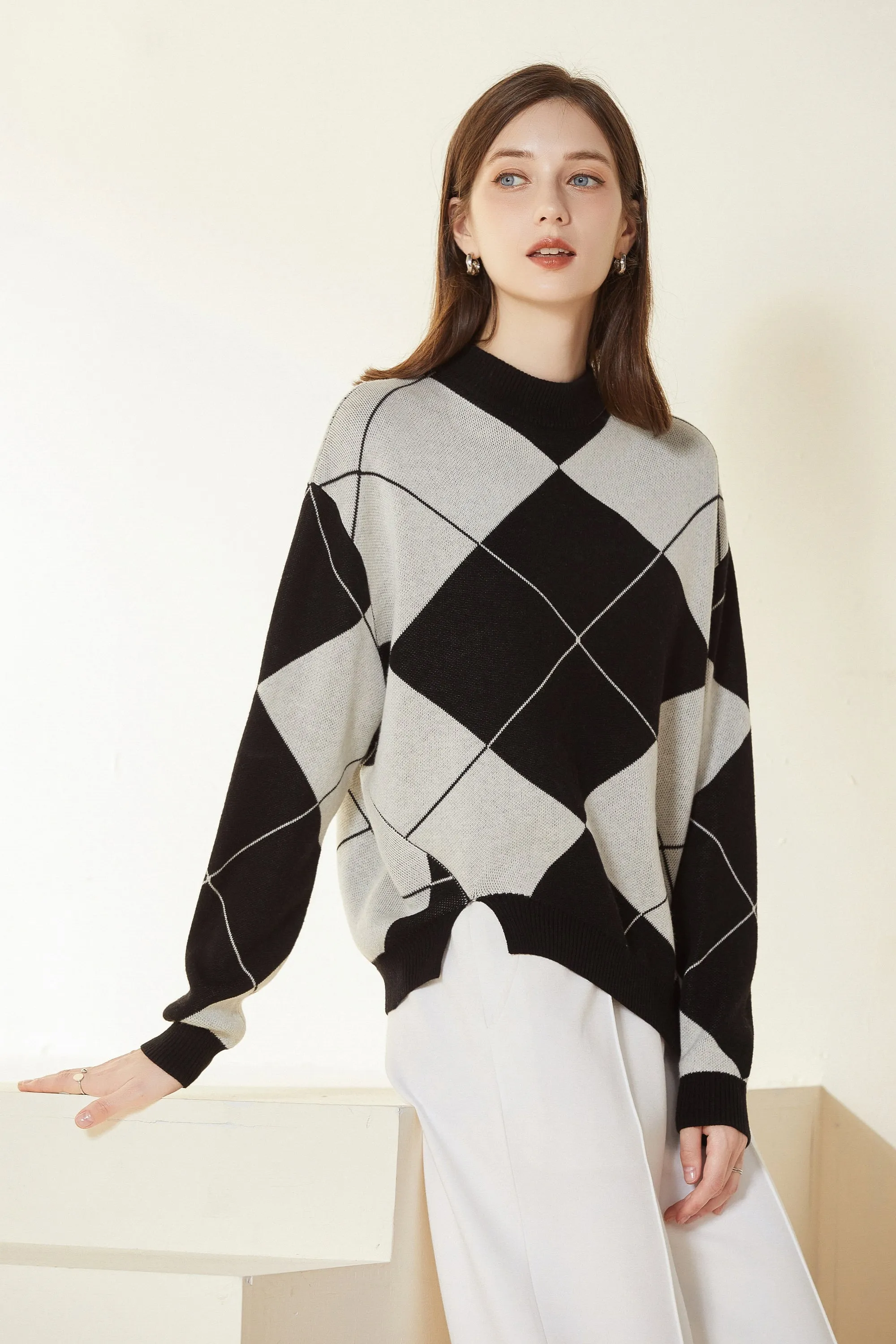 Sylphide | Eloise Argyle Oversized Wool Sweater