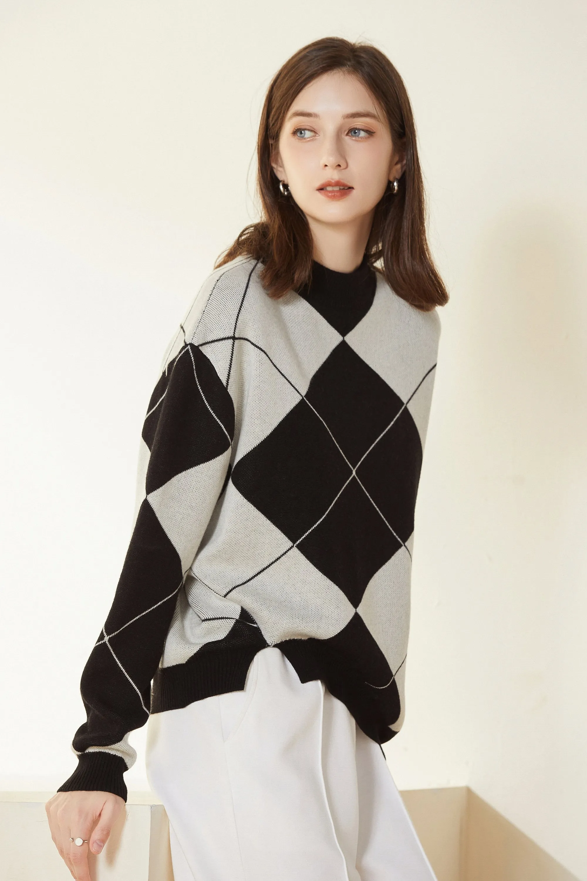 Sylphide | Eloise Argyle Oversized Wool Sweater