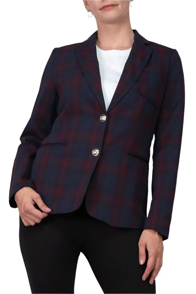 T Tahari Lined Two Button Ls Notch Collar Plaid Blazer With Front Chest Pocket/welt Pockets