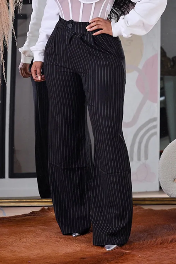 Unique Striped Pleated Straight Leg Pants