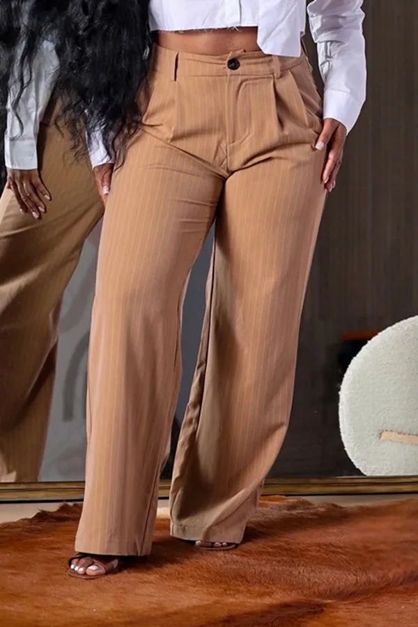 Unique Striped Pleated Straight Leg Pants