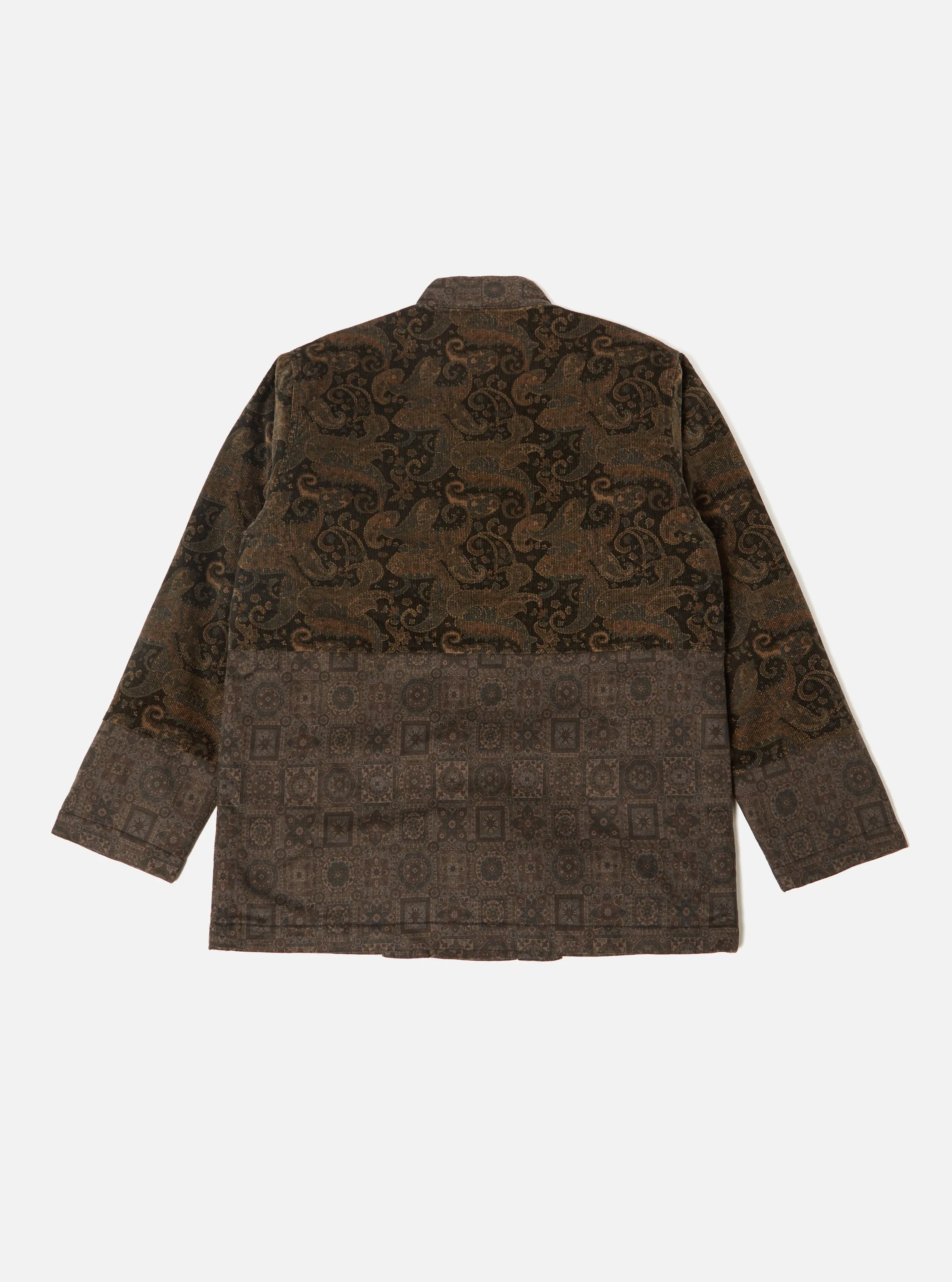 Universal Works Quilted Kyoto Work Jacket in Black Japanese Print Twill/Cord