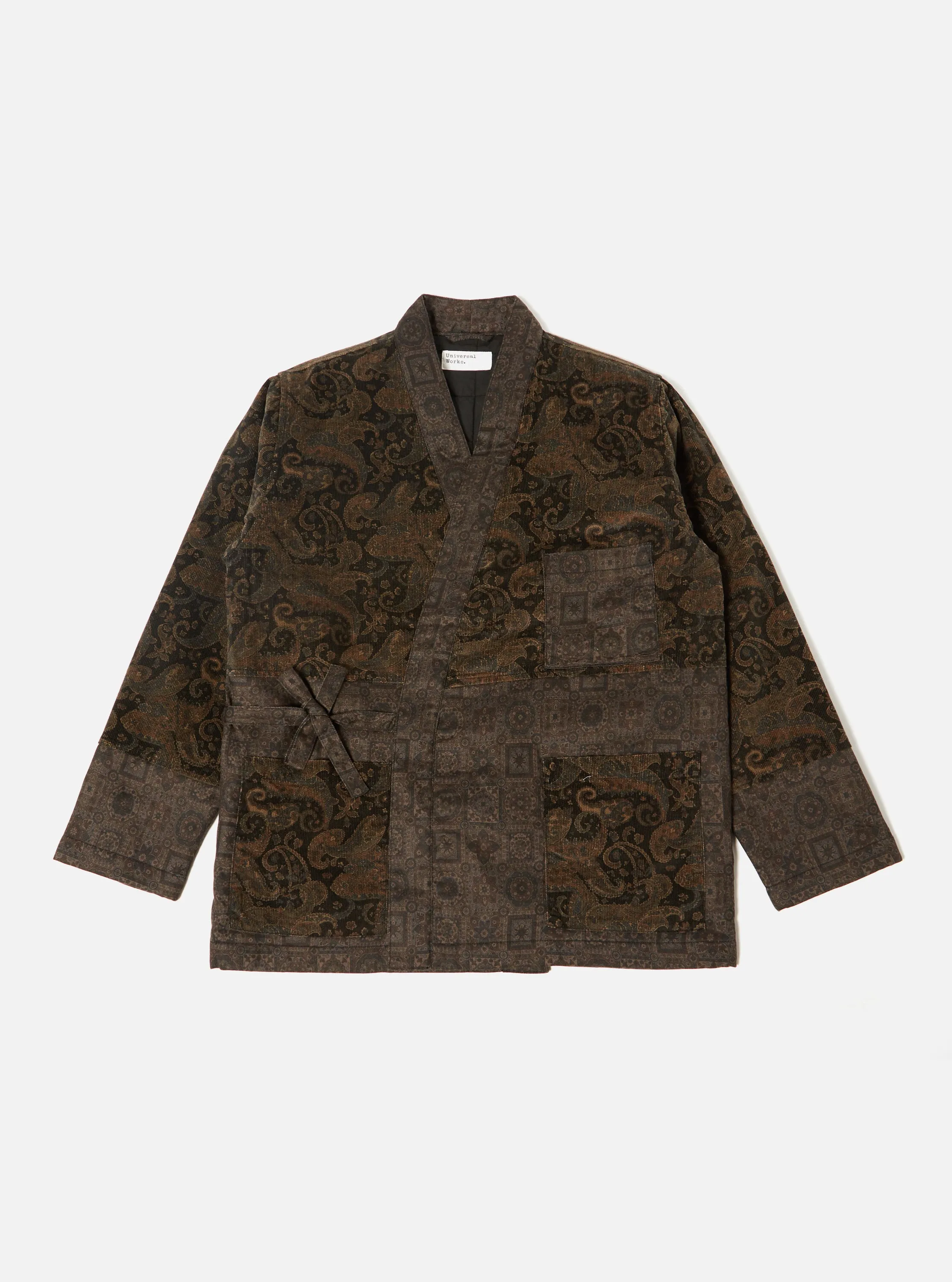 Universal Works Quilted Kyoto Work Jacket in Black Japanese Print Twill/Cord