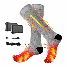 USB Rechargeable Black Casual Over-the-Knee Leg Warmers Winter Ice Fishing Socks With 3 Heating Settings and Logo Pattern