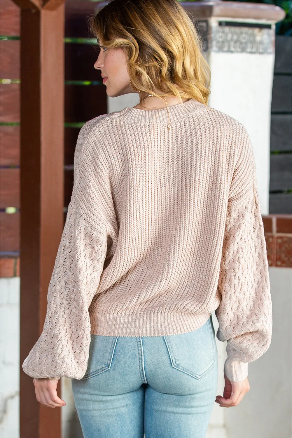 Verdant Chunky Knit Sleeve Drop Shoulder Sweater