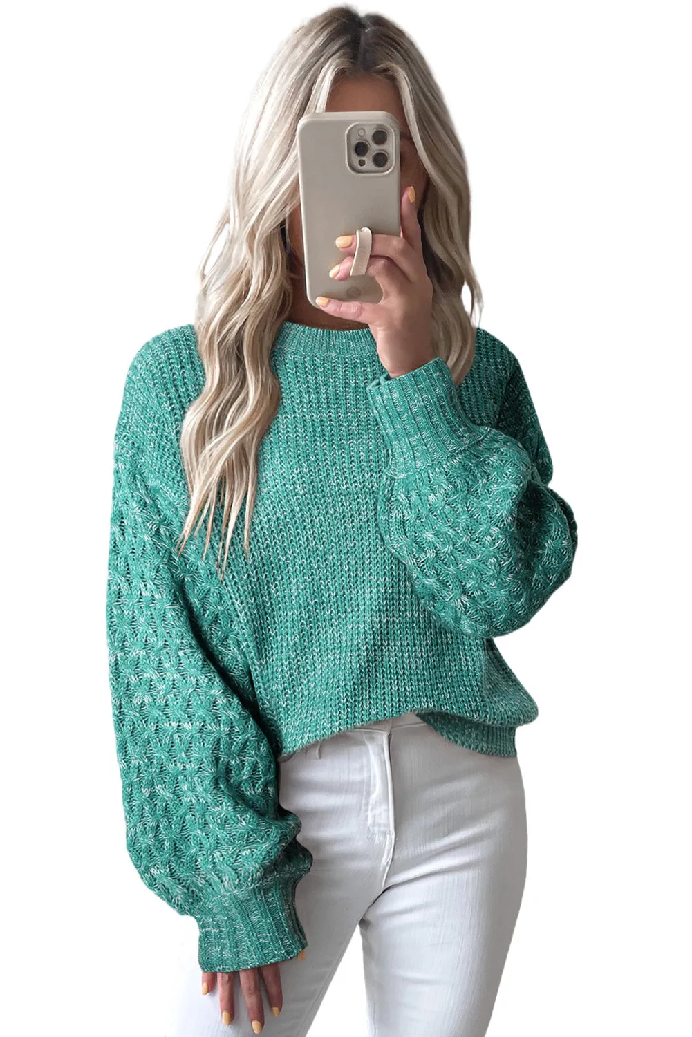 Verdant Chunky Knit Sleeve Drop Shoulder Sweater