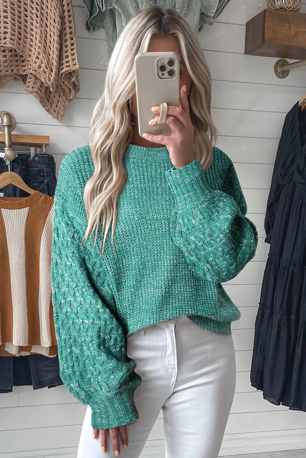 Verdant Chunky Knit Sleeve Drop Shoulder Sweater