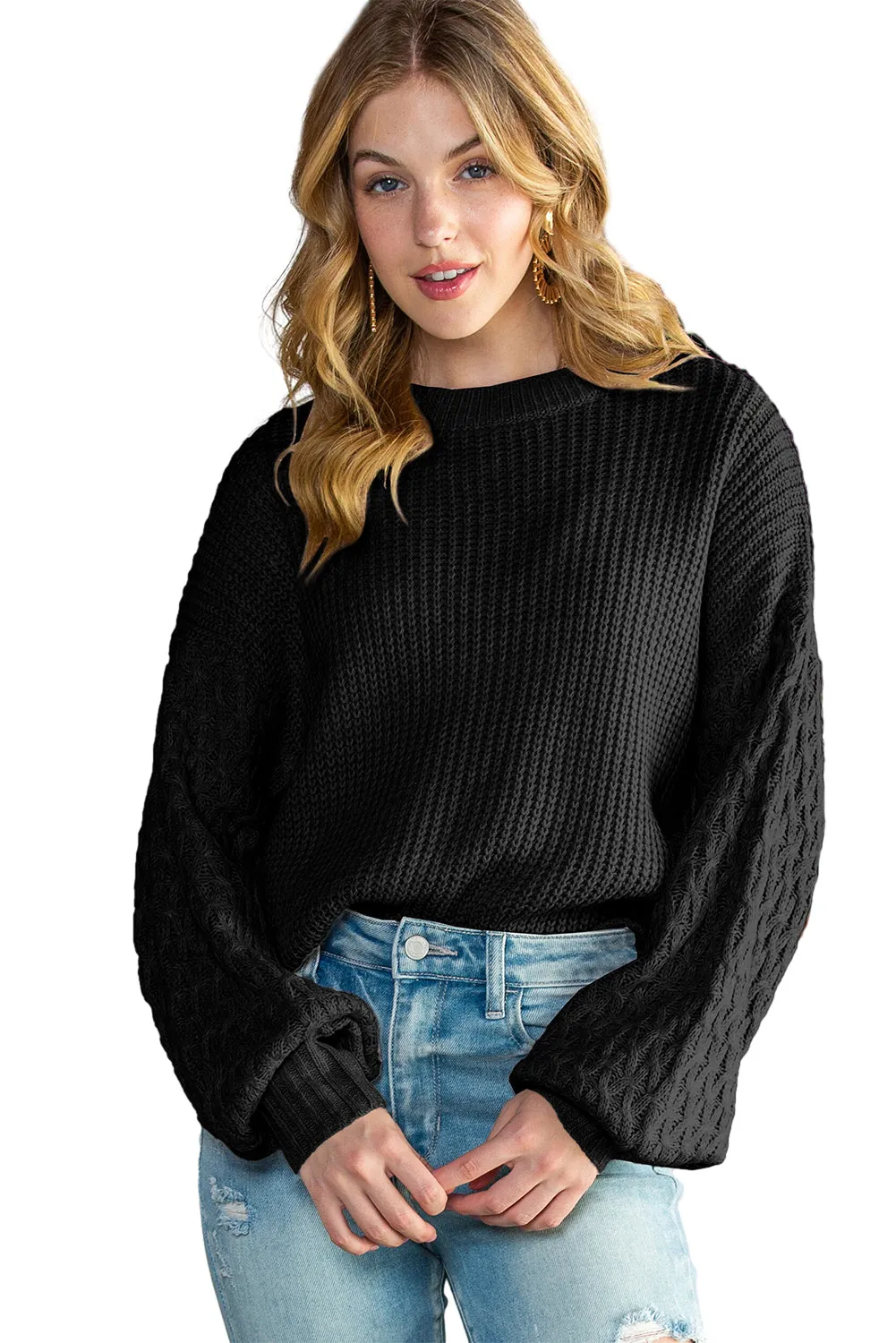 Verdant Chunky Knit Sleeve Drop Shoulder Sweater