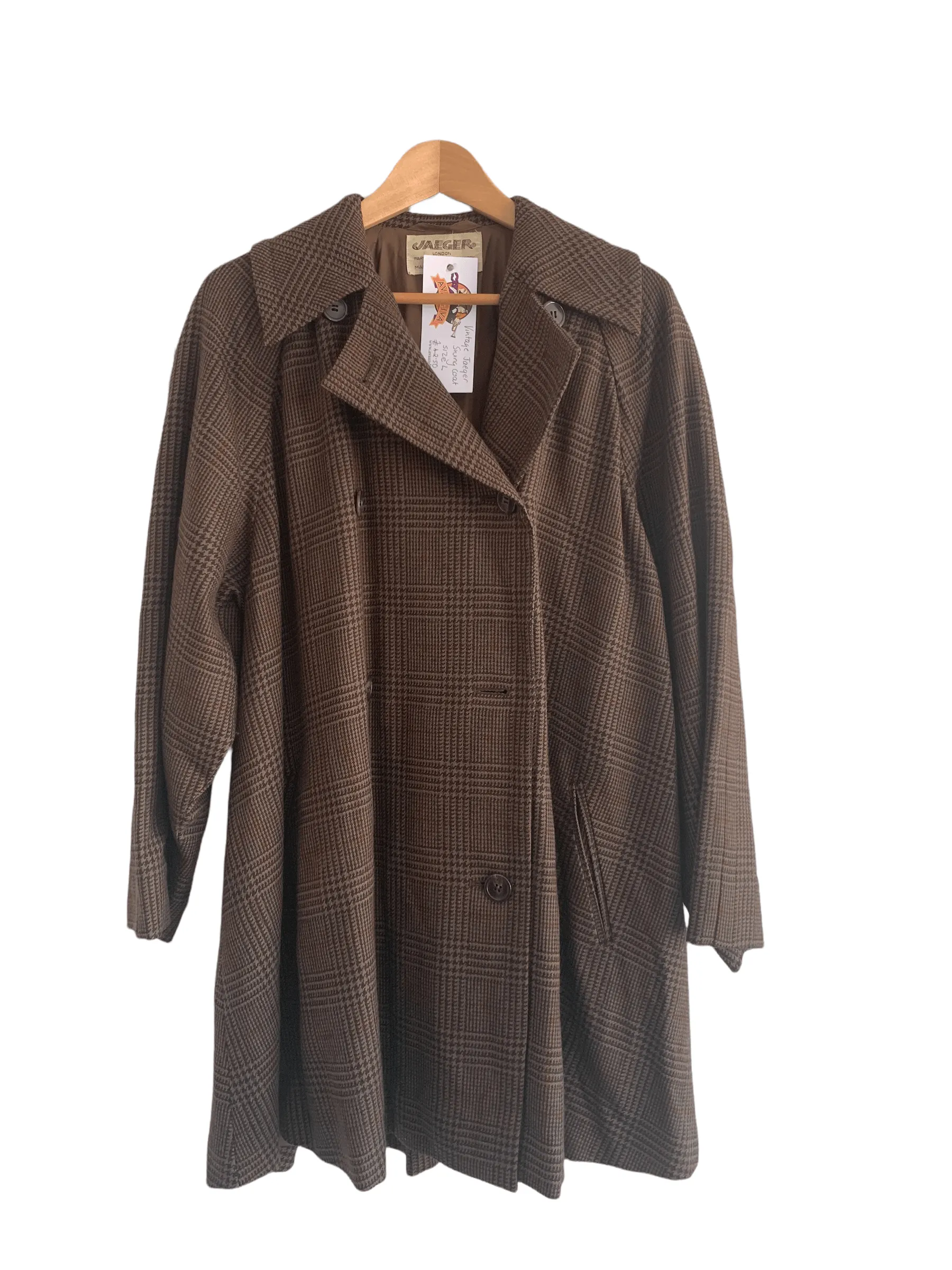 Vintage Jaeger 100% Wool Swing Coat Brown Size Large