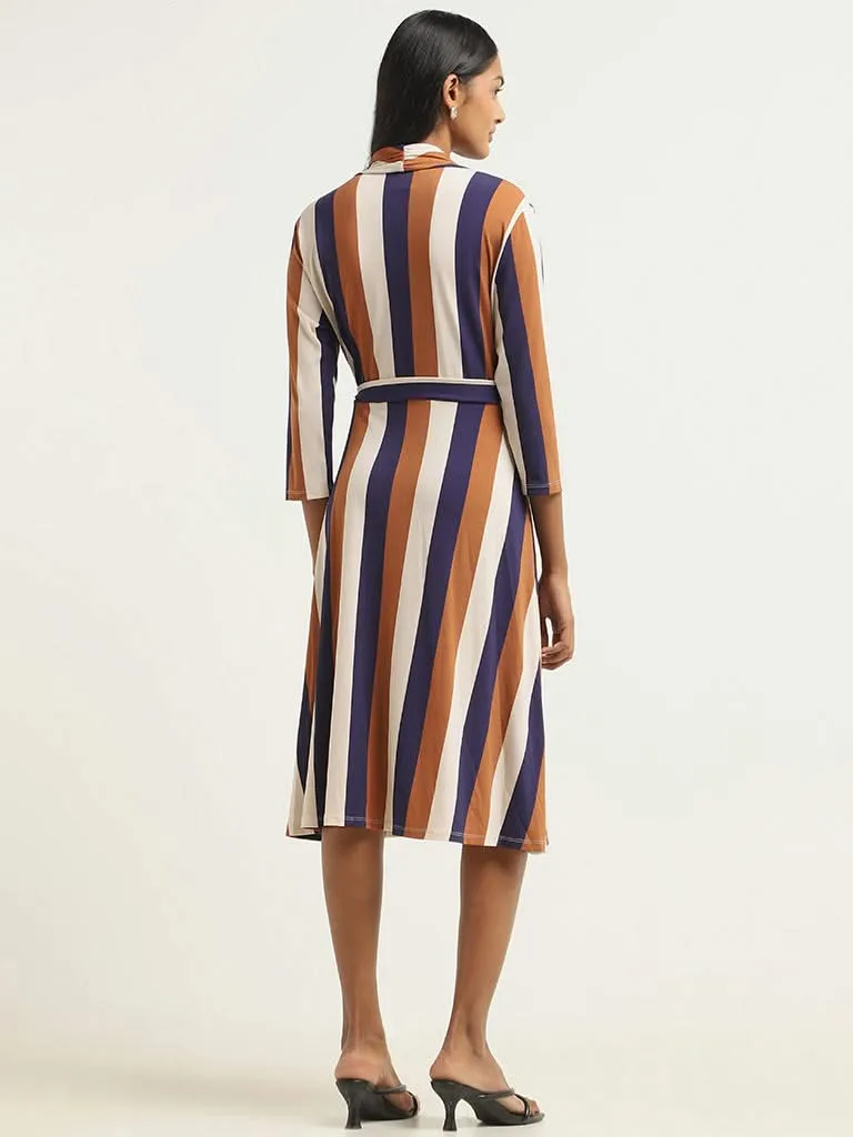 Wardrobe Navy Striped Wrap Dress