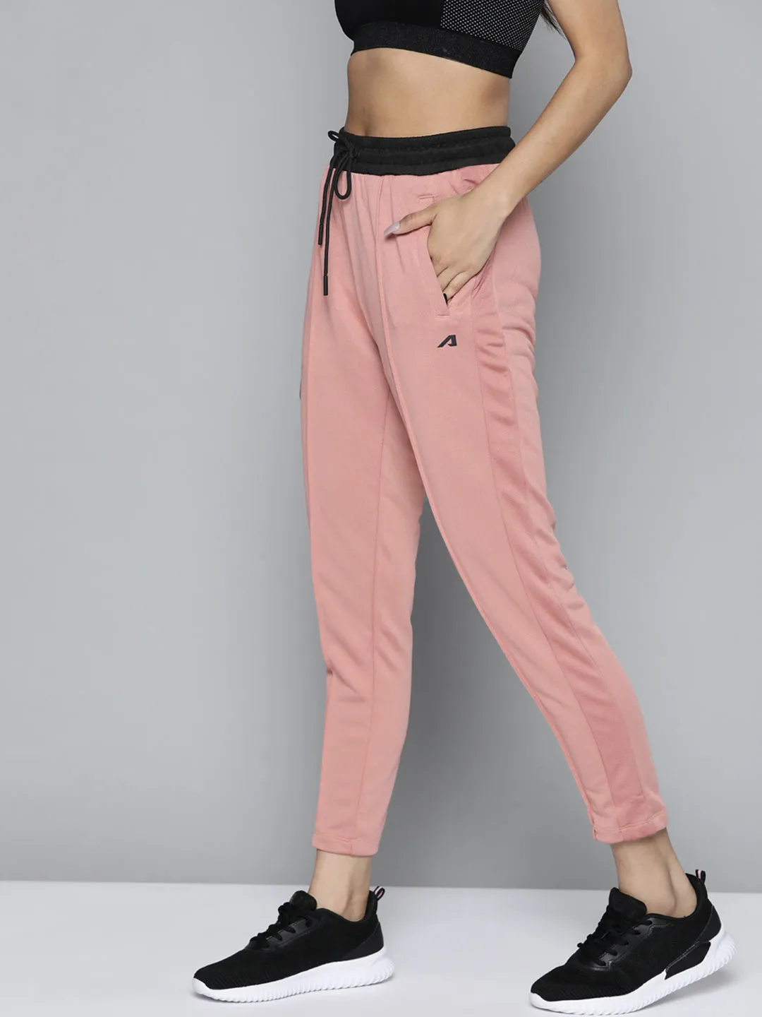 Women Dusty Pink Solid Slim Fit Gym Joggers