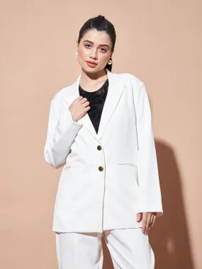 Women White Notch Collar Front Open Blazer