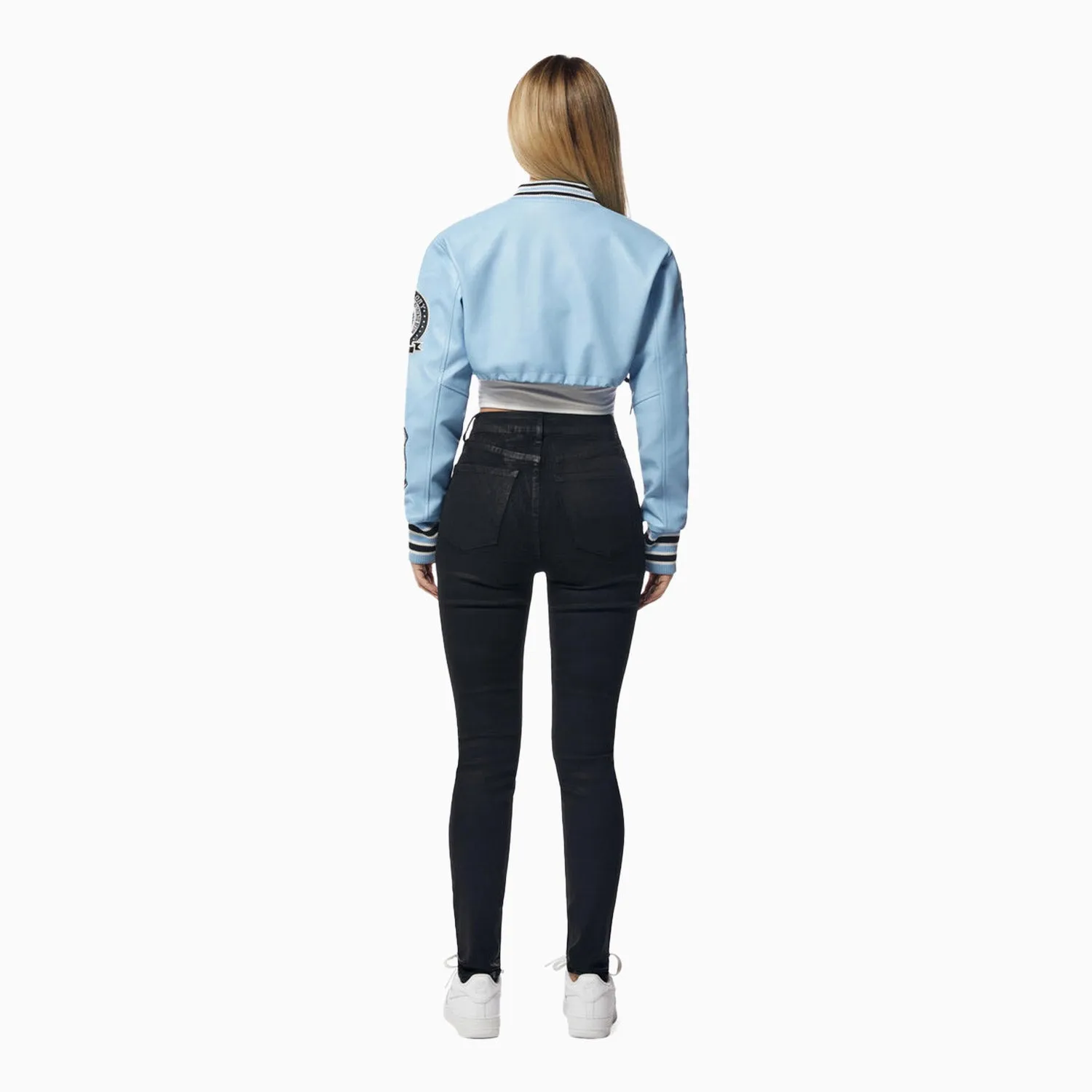 Women's Crop Pu Varsity Jacket