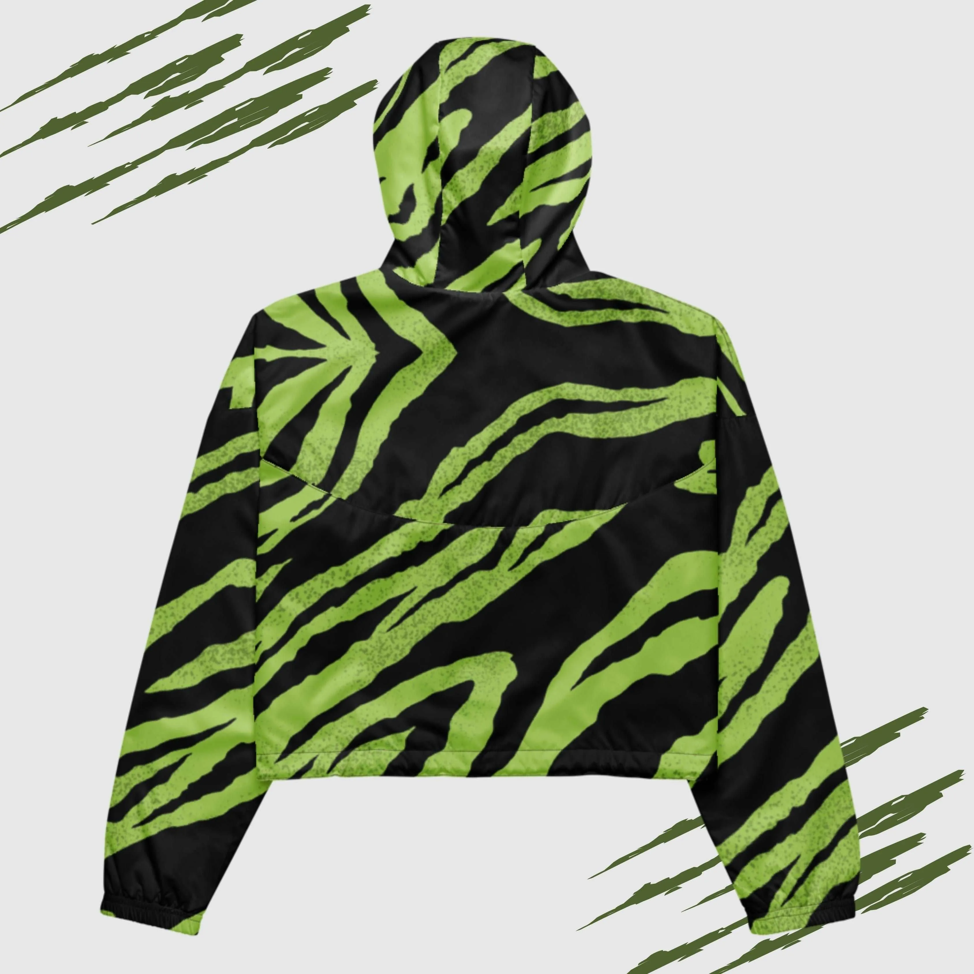 Women’s Green Tiger Pattern Cropped Windbreaker