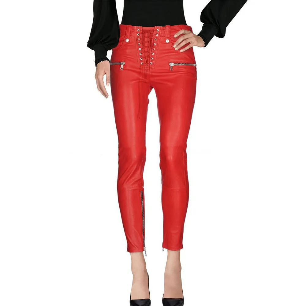 Women's Lace Up Leather Pants - Vicky