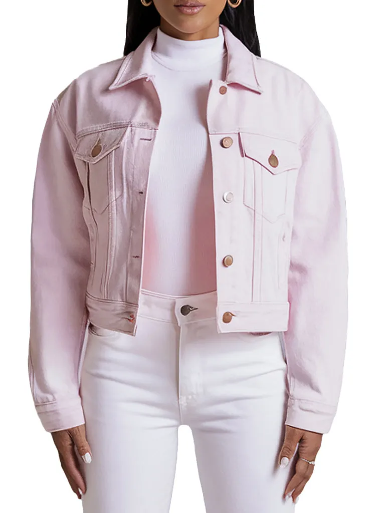 Women's Light Pink Cropped Chic Denim Jacket