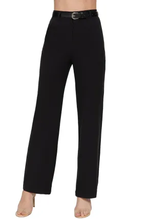 Women's Semi Flare Pants with Faux Leather Belt Two-Tone Woven Fabric