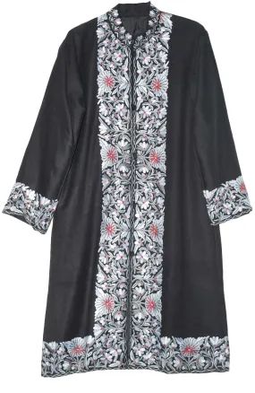 Woolen Coat Long Jacket Black, Red and Grey Embroidery #BD-106