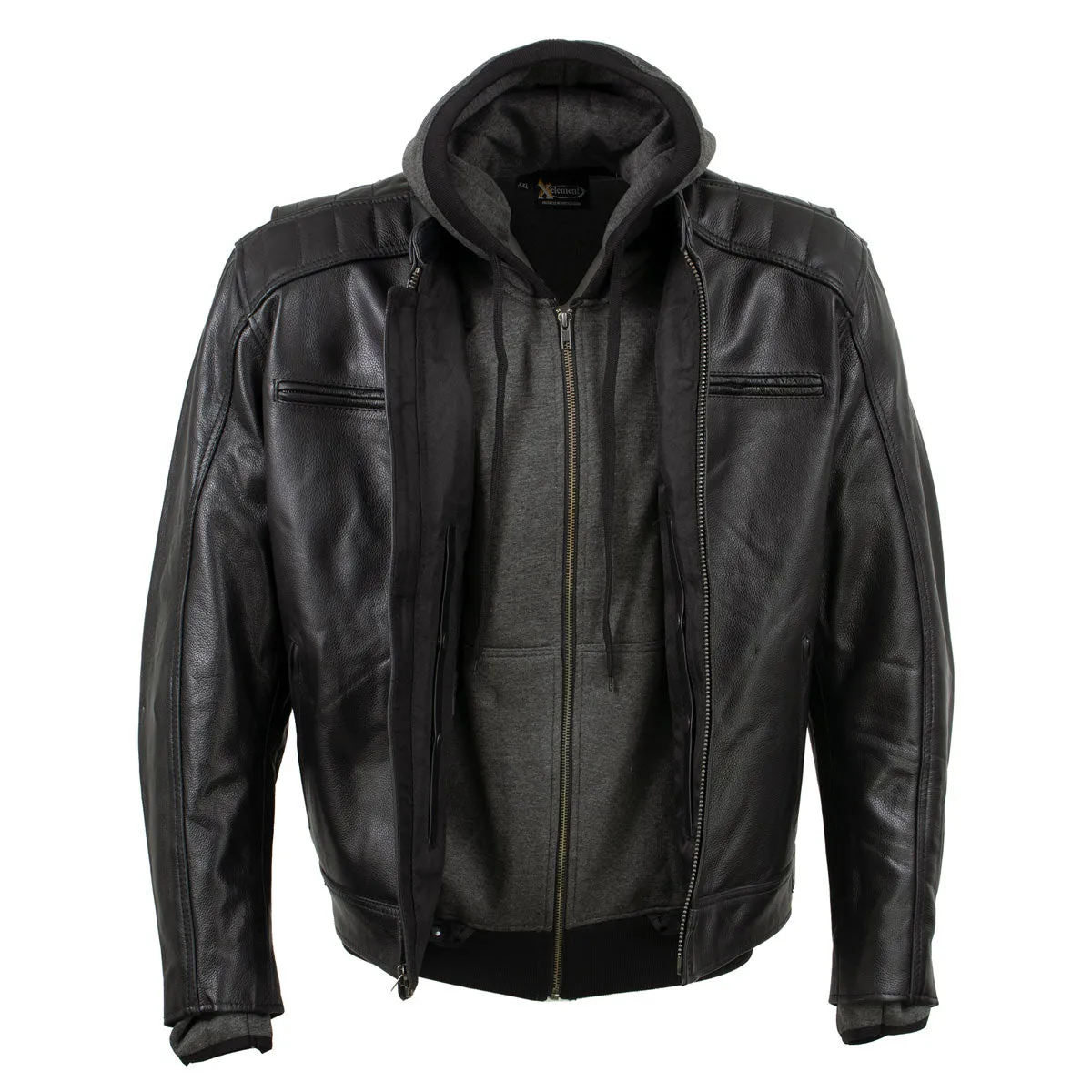 Xelement BXU573 Men's Black 'Alibi' Armored Leather Motorcycle Jacket