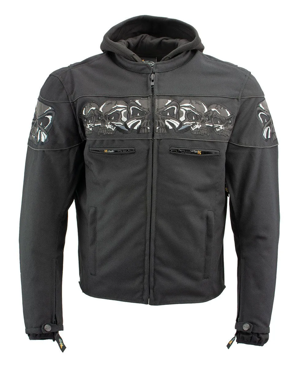 Xelement Men’s Vengeance Black Armored Textile Motorcycle Jacket w/Skull Embroidery XS1704