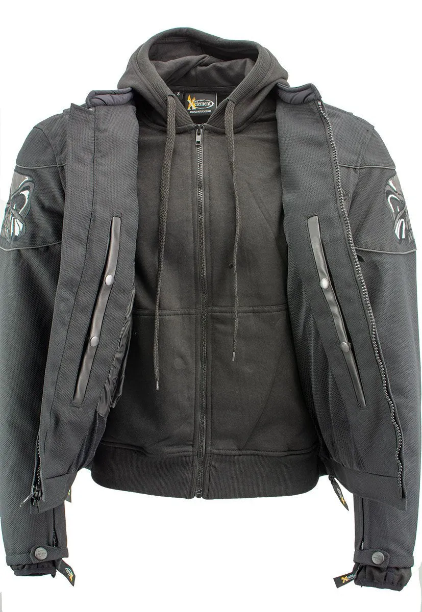 Xelement Men’s Vengeance Black Armored Textile Motorcycle Jacket w/Skull Embroidery XS1704