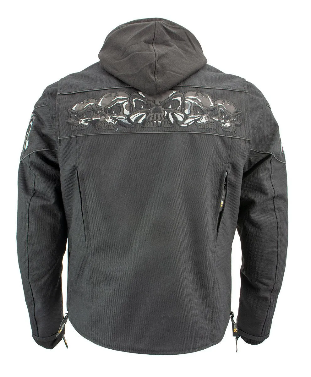 Xelement Men’s Vengeance Black Armored Textile Motorcycle Jacket w/Skull Embroidery XS1704