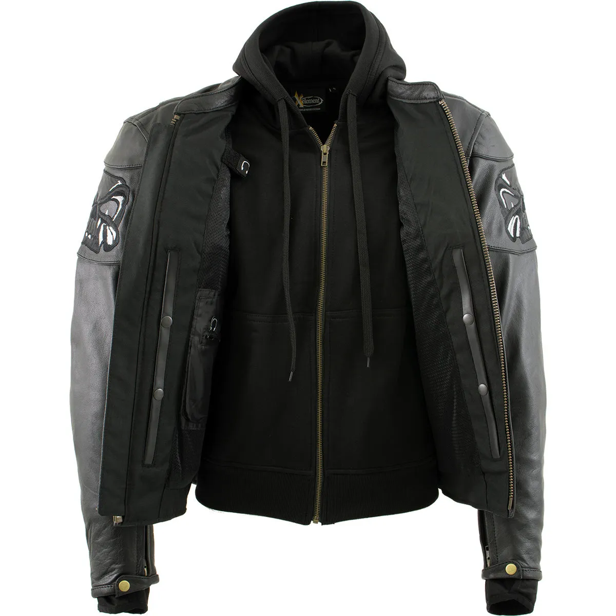 Xelement XS1504 Men's ‘Futile’ Black Leather CE Armored Motorcycle