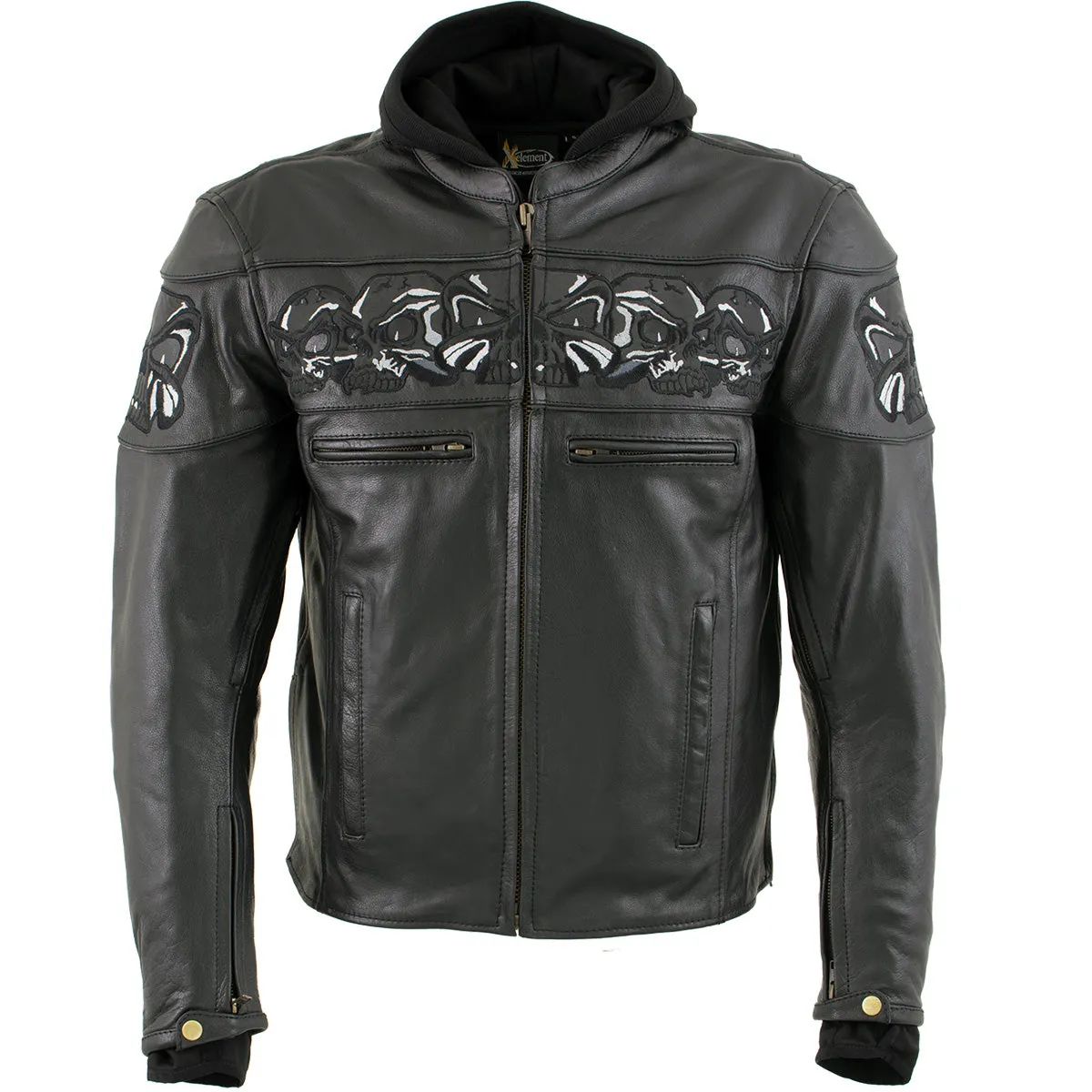 Xelement XS1504 Men's ‘Futile’ Black Leather CE Armored Motorcycle