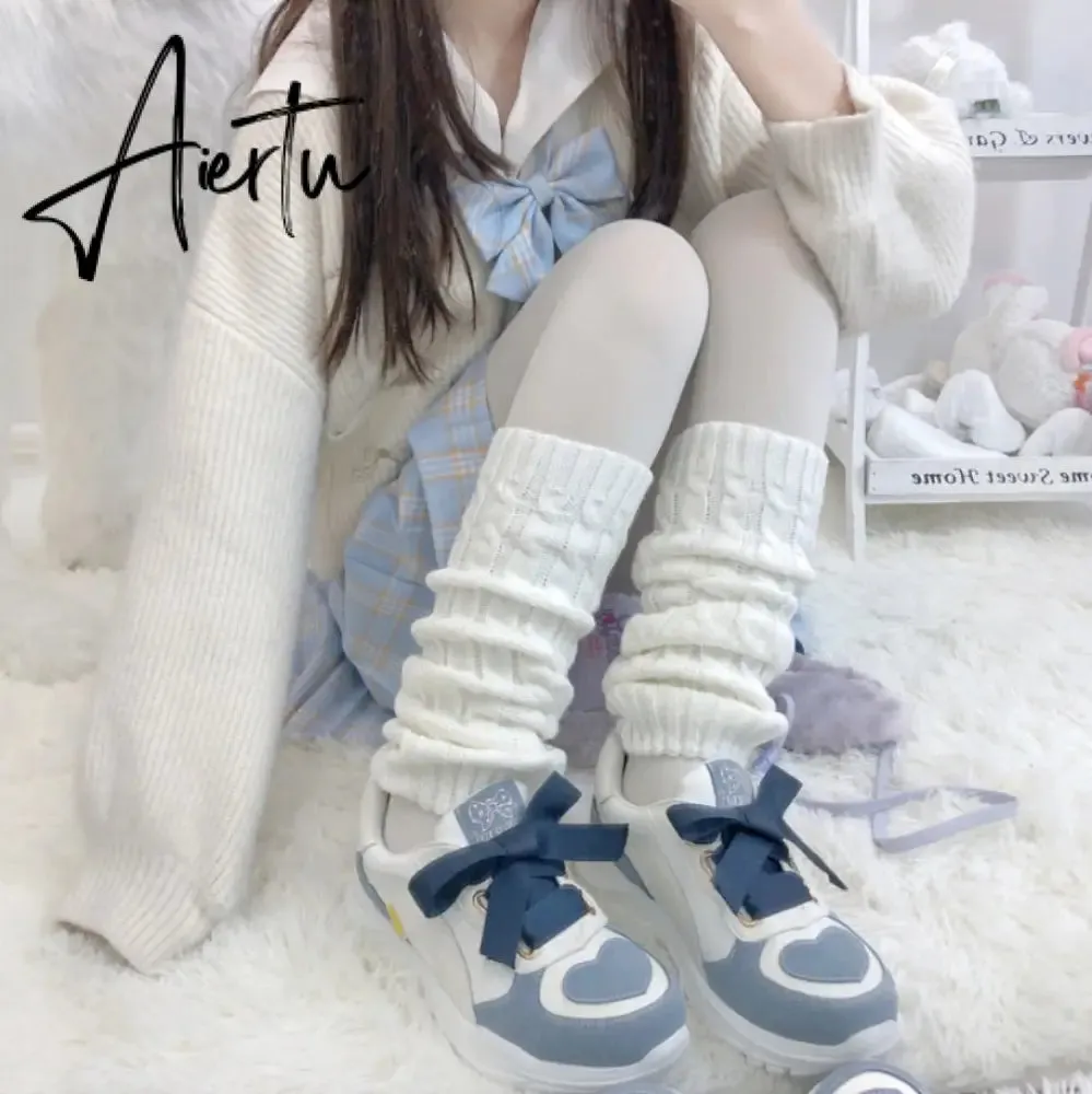 Y2k Goth Lolita Leg Striped Warmers Japanese Women Gothic Long Socks  Gaiters Knee Winter Knitted Cuffs Ankle Warmer