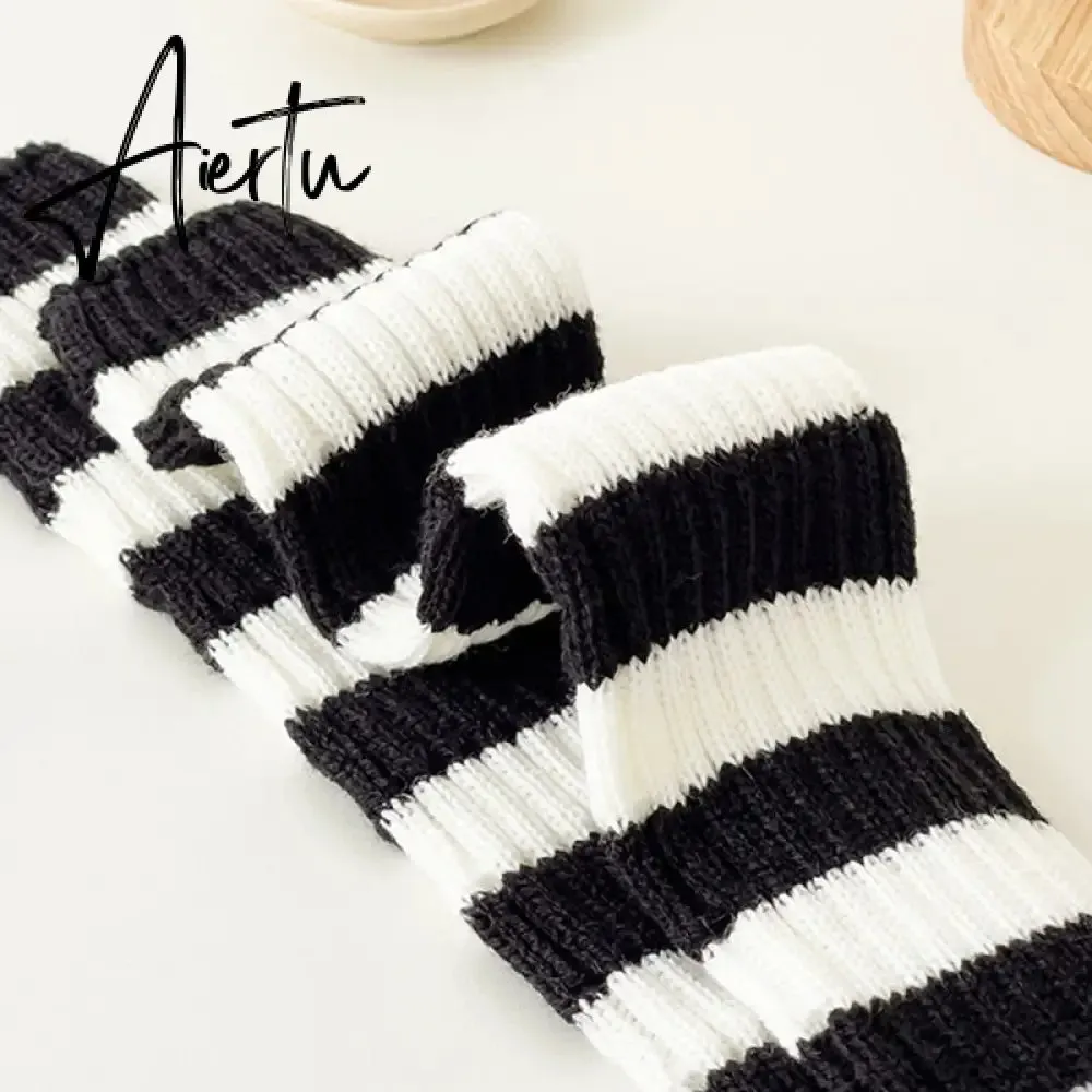 Y2k Goth Lolita Leg Striped Warmers Japanese Women Gothic Long Socks  Gaiters Knee Winter Knitted Cuffs Ankle Warmer