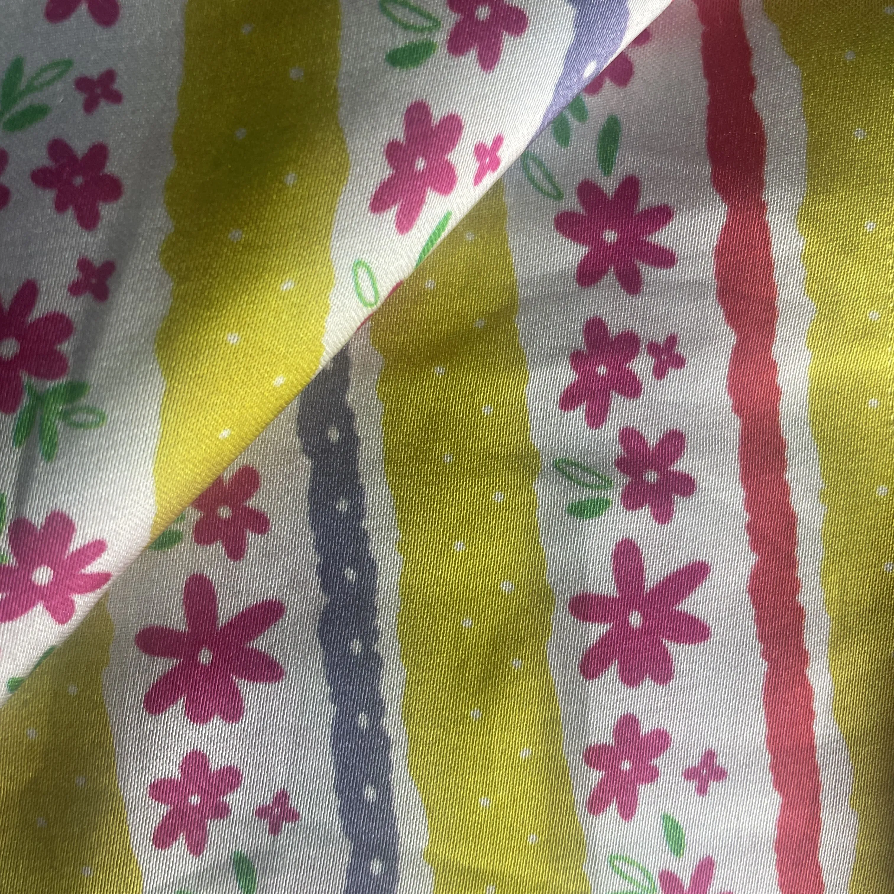 Yellow Floral Print Modal Satin Fabric 19960